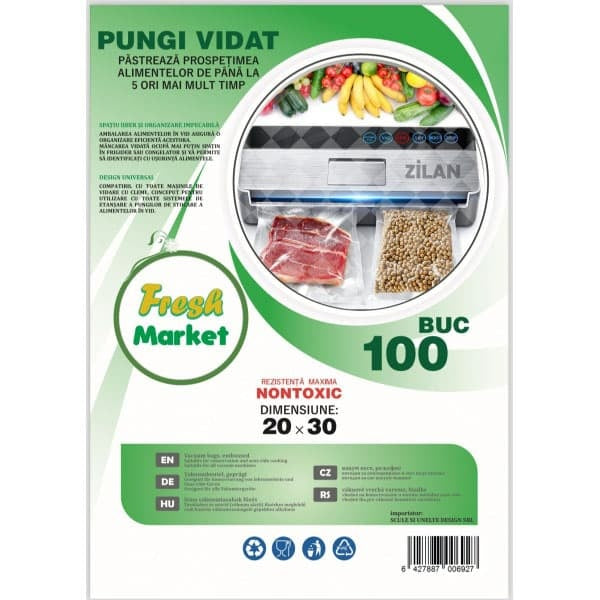 Set 100 pungi vidat gofrate 20x30 cm, grosime 90 microni, pentru aparate cu aspiratie externa