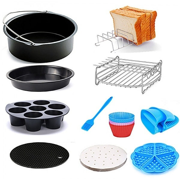 Set 11 accesorii pentru friteuza cu aer, diametru 19cm, diverse forme silicon si tavite