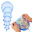 Set 12 capace din silicon, pentru vase fara capac, extensibile, reutilizabile, diferite dimensiuni, albastru