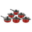 Set 12 piese, 6 vase din otel cabon, 6 capace din sticla termorezistenta, cu 3 straturi, rosu