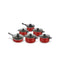 Set 12 piese, 6 vase din otel cabon, 6 capace din sticla termorezistenta, cu 3 straturi, rosu