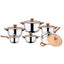 Set 12 piese, cu 6 vase din inox, 6 capace din sticla, manere reci, compatibile cu plita electrica si cu inductie, argintiu