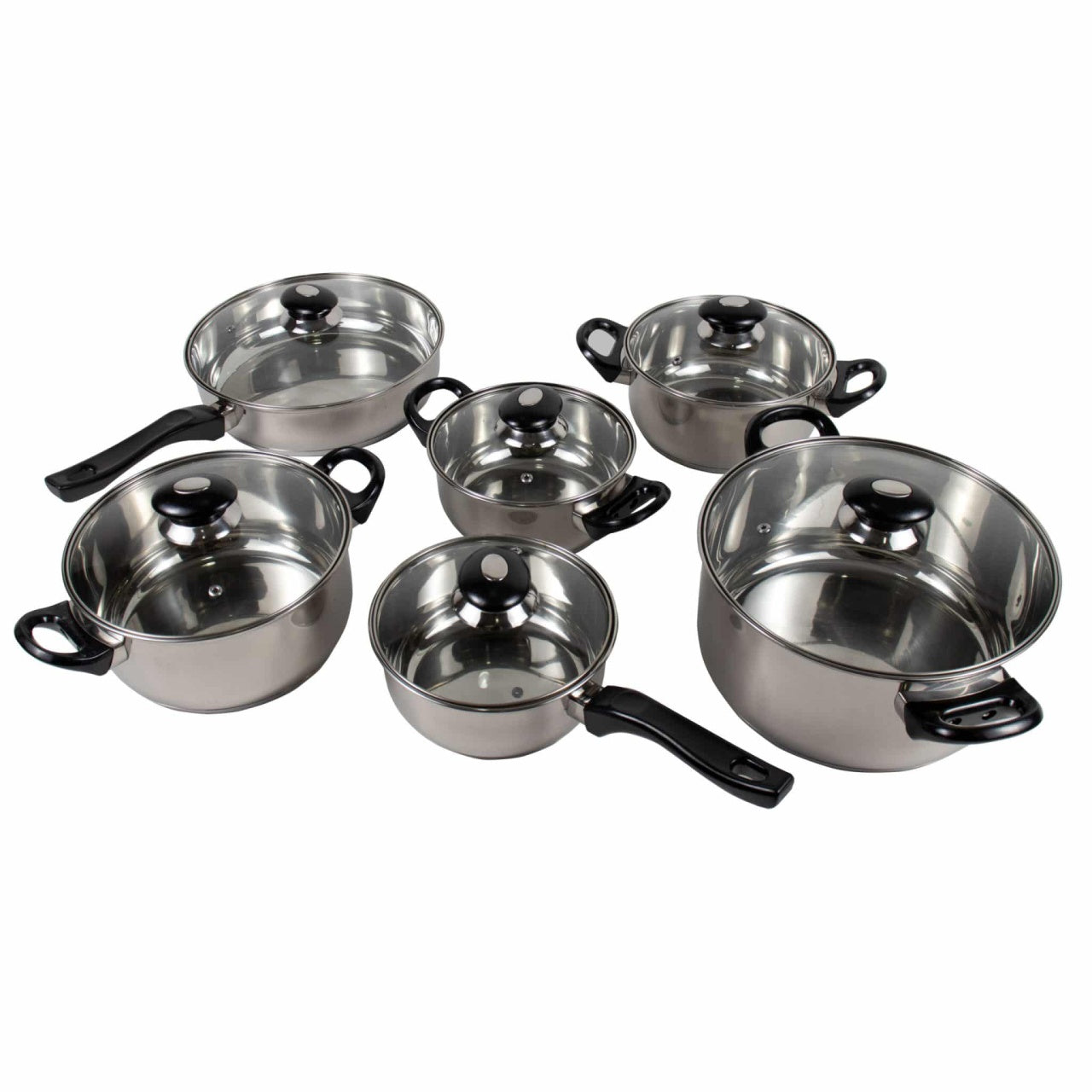 Set 12 piese oale, cratita si tigaie inox cu capace, fund dublu, compatibil inductie