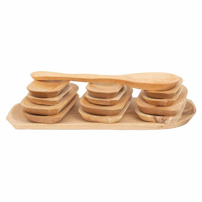 Set 13 platouri din lemn de arin pentru servire, 63x32x2.5cm, plus lingura lata / 1463_1