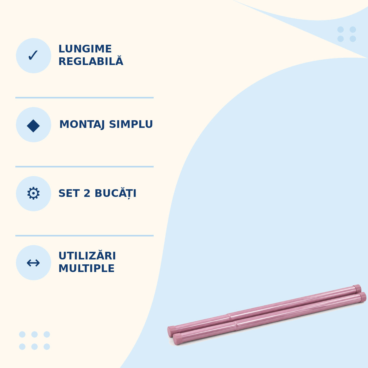 Set 2 Bare Extensibile pentru Perdele sau Dulap, Roz – caracteristici