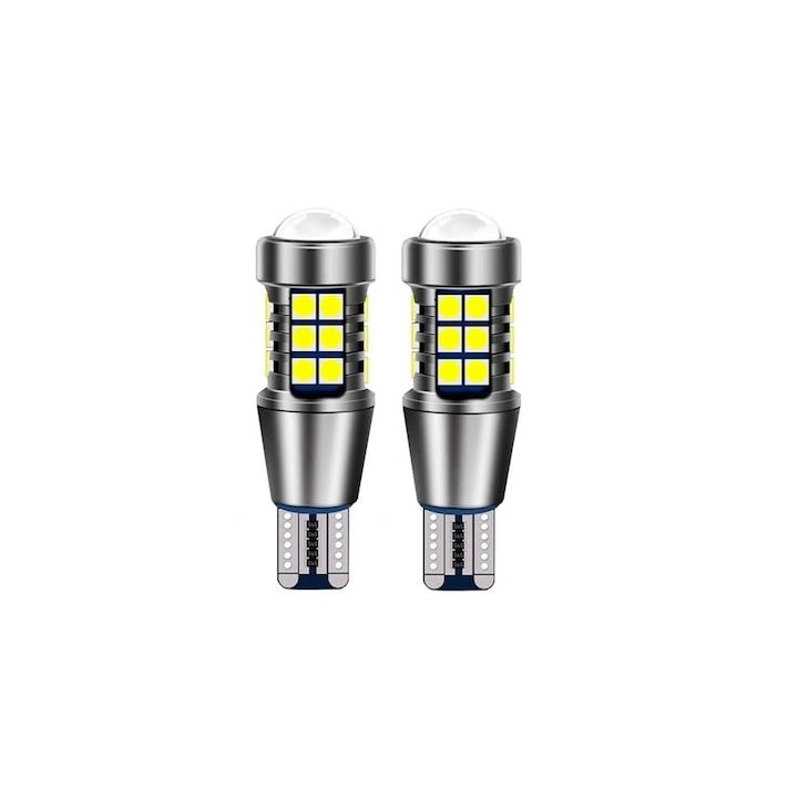 Set 2 becuri auto, Canbus, T15 W16W, temperatura culoare 6000k, flux luminos 800 lumen, lumina alba, argintiu