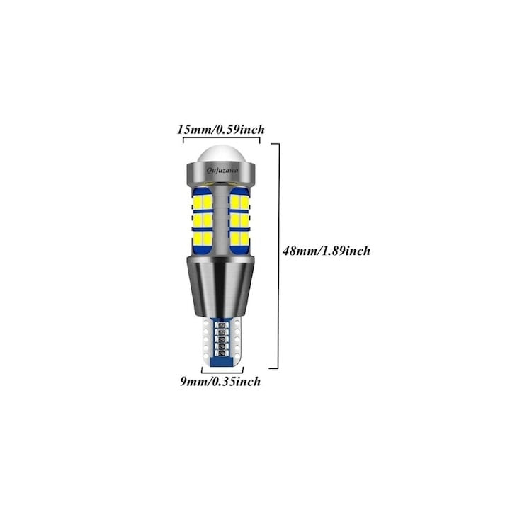 Set 2 becuri auto, Canbus, T15 W16W, temperatura culoare 6000k, flux luminos 800 lumen, lumina alba, argintiu