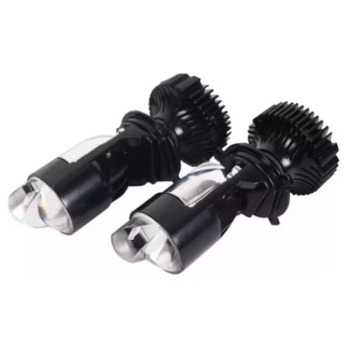 Set 2 becuri auto H4, cu lupa Bi-led, 2 faze, 10000 lm, lumina alb-rece, 100W, negru