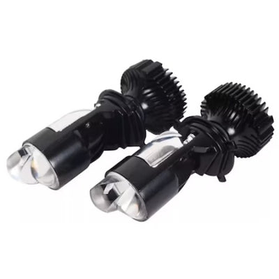 Set 2 becuri auto H4, cu lupa Bi-led, 2 faze, 10000 lm, lumina alb-rece, 100W, negru