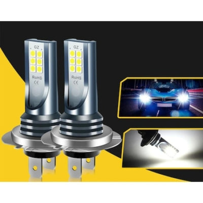 Set 2 becuri auto H7 LED, 12V, 12 SMD, putere 60W, temperatura culoare 6000K, flux luminos 6800lm, Plug and Play, lumina alba