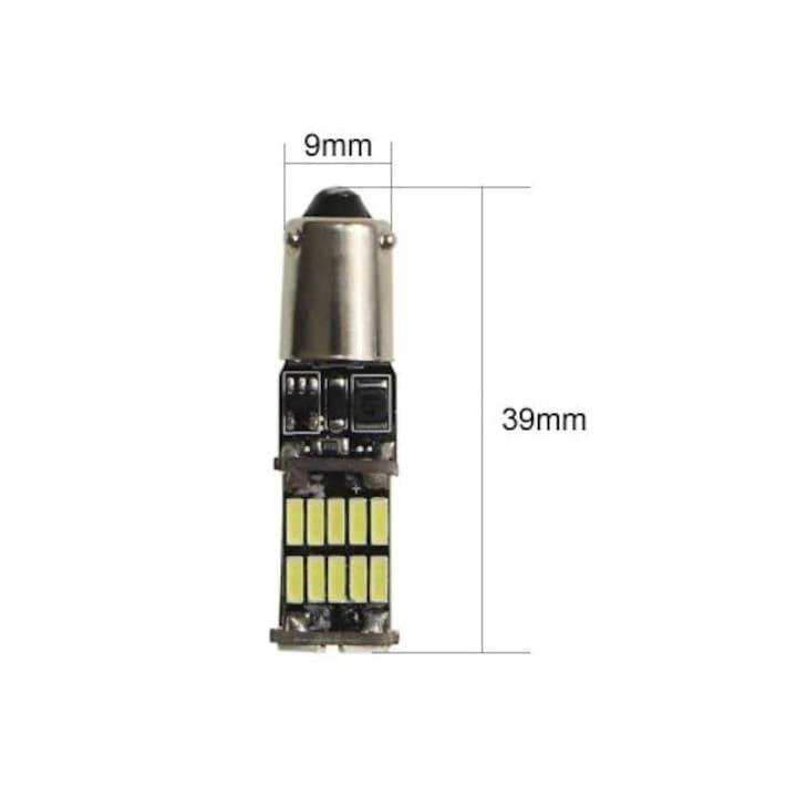 Set 2 becuri auto, led alb, T14, canbus, 12V, fara polaritate, putere 1.59W, consum redus de energie, BA9S, argintiu