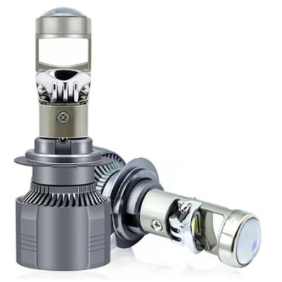 Set 2 becuri LED H7, cu lupa, cu cooler de racire, 220W, tensiunea 12V, dimensiuni 89 x 33 mm, argintiu