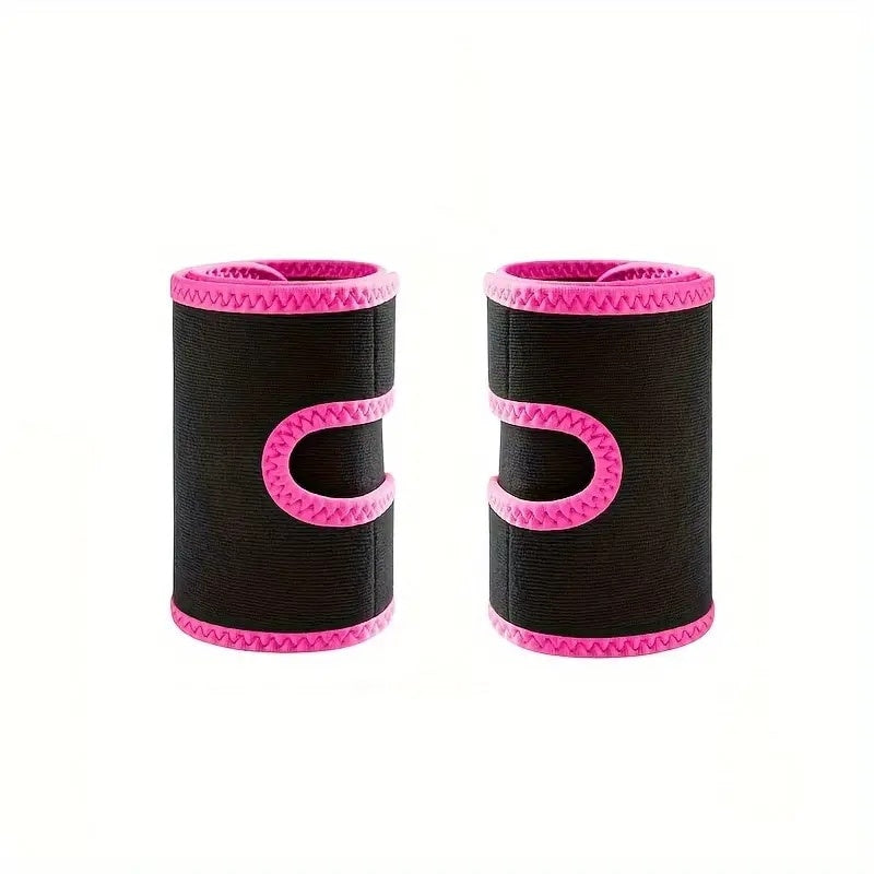 Set 2 benzi pentru brate, pentru fitness si sauna, din cauciuc si neopren, dimensiuni ajustabile, prindere cu arici, negru/roz
