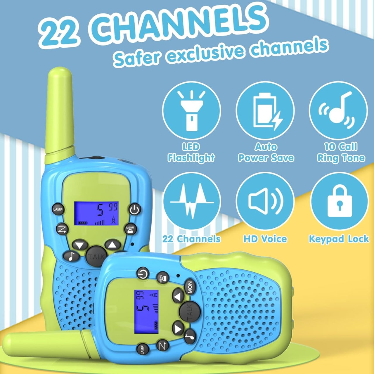 Set 2 buc. statie radio portabila emisie receptie, Walkie Talkie pentru fete si baieti 3-12 ani, 22 Frecvente Canale