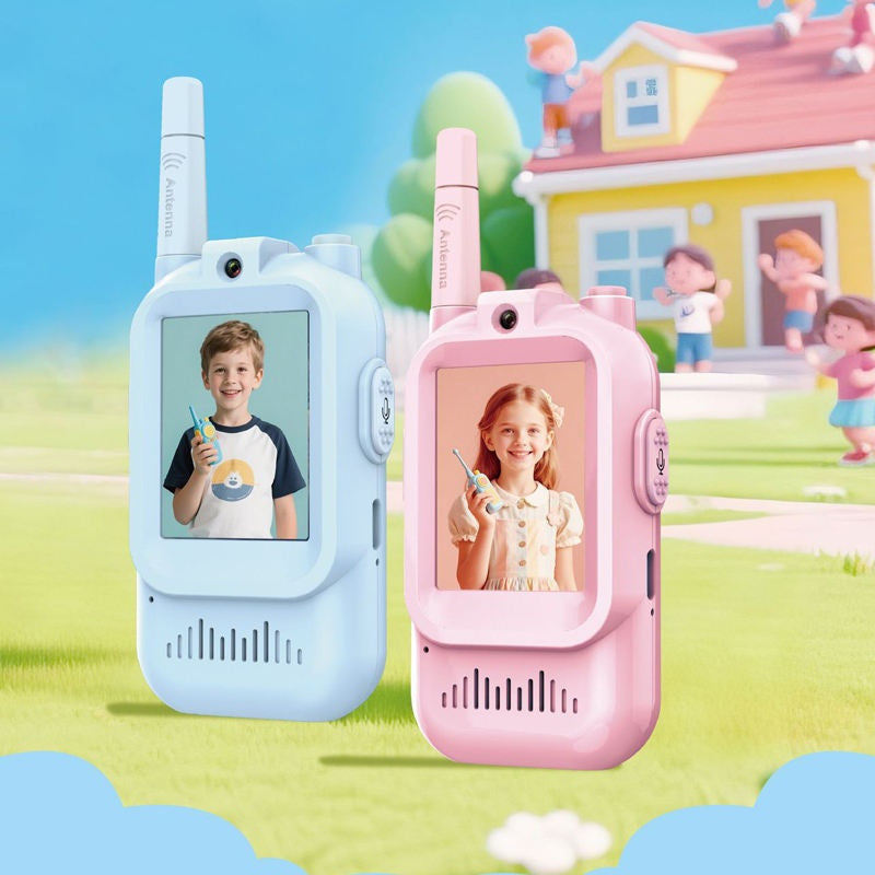 Set 2 bucati Walkie Talkie cu Video pentru Copii, cu camera HD, baterie reincarcabila incorporata, roz/albastru
