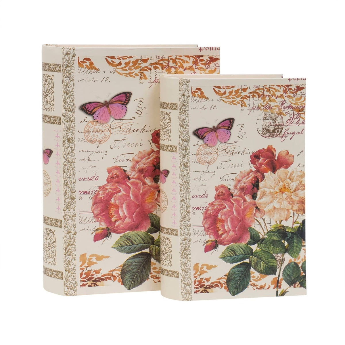 Set 2 cutii cu forma de carte si model decorativ, dimensiuni diferite
