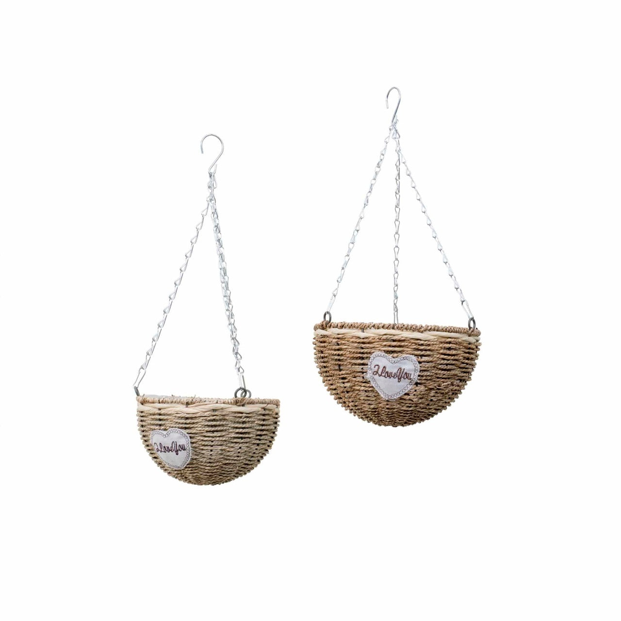 Set 2 ghivece suspendate din rachita, diametre 20cm si 25cm, cu lant