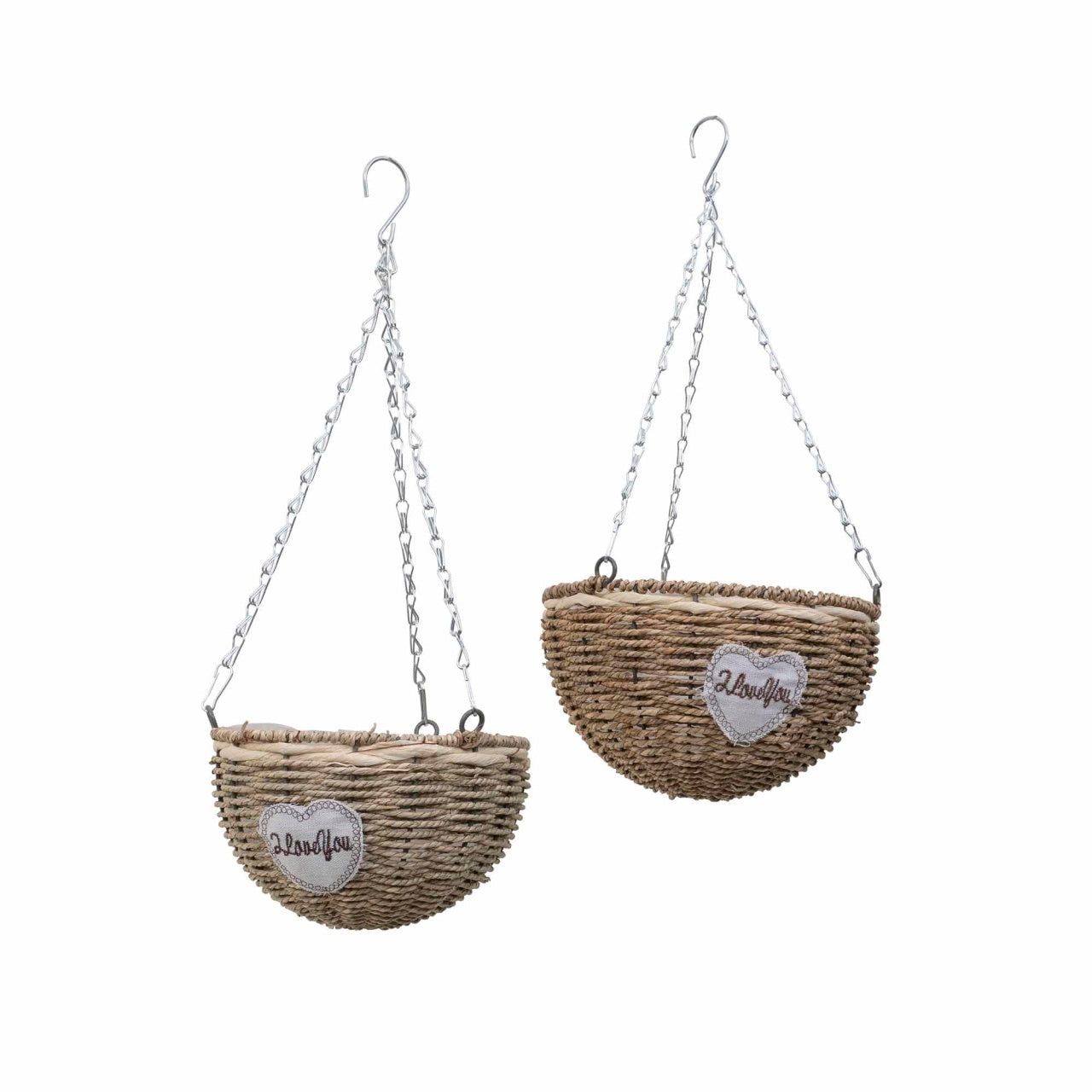 Set 2 ghivece suspendate din rachita, diametre 20cm si 25cm, cu lant