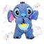 Set 2 Jucarii interactive de plus Lilo si Stitch, cu efecte luminoase si muzicale, care respira si calmeaza copilul, 15 cm lungime, albastru/roz