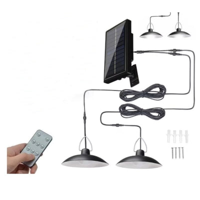 Set 2 lampi solare, bec LED, cu panou solar, telecomanda, putere totala 200 W, senzor amurg, din ABS, negru