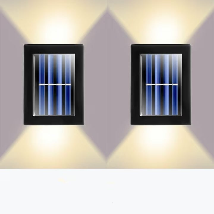 Set 2 lampi solare de perete, cu lumina calda, din ABS, rezistente la apa, cu senzor de lumina, negru