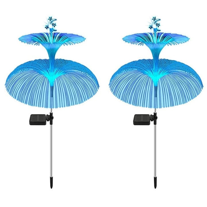 Set 2 lampi solare decorative, pentru gradina, cu 7 culori interschimbabile, tip meduza, rezistente la apa si temperaturi scazute, multicolor