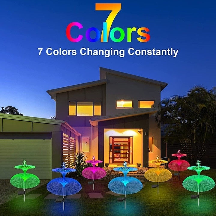 Set 2 lampi solare decorative, pentru gradina, cu 7 culori interschimbabile, tip meduza, rezistente la apa si temperaturi scazute, multicolor
