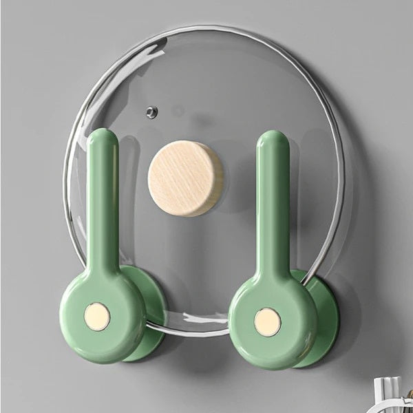 Set 2 suporturi autoadezive, pentru agatat accesorii, dimensiuni 13 x 5.5 cm, din plastic, verde