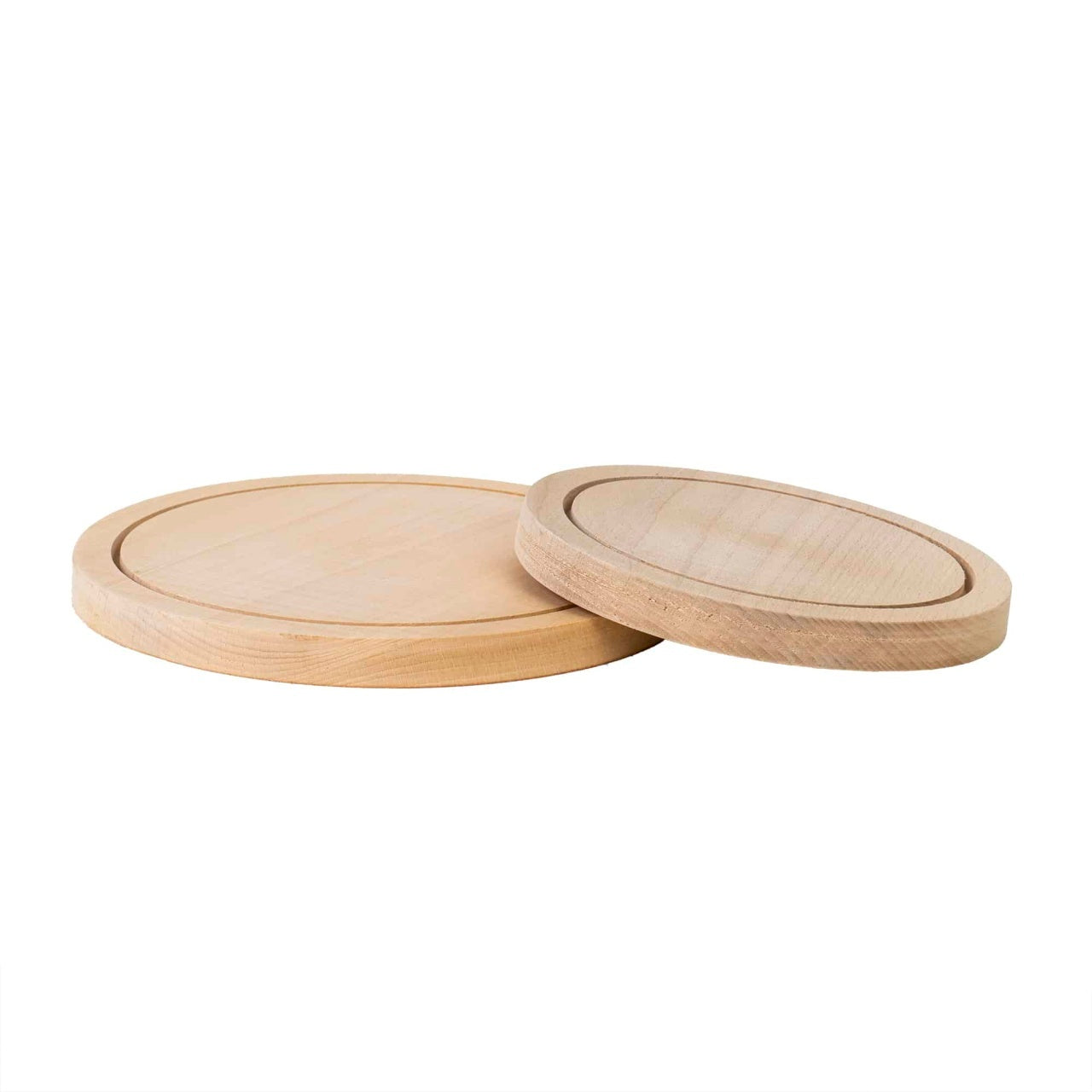 Set 2 tocatoare rotunde din lemn de fag, grosime 2 cm, diametre 24.5cm si 19cm