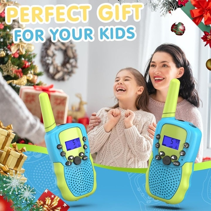 Set 2 Walkie Talkie pentru copii, cu ecran LED, sunet clar si functie de blocare a tastelor, design ergonomic, comunicare pe distanta de pana la 6 km, lanterna incorporata, verde/albastru