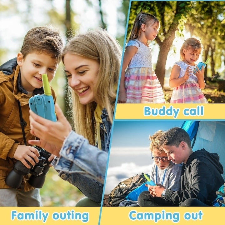 Set 2 Walkie Talkie pentru copii, cu ecran LED, sunet clar si functie de blocare a tastelor, design ergonomic, comunicare pe distanta de pana la 6 km, lanterna incorporata, verde/albastru