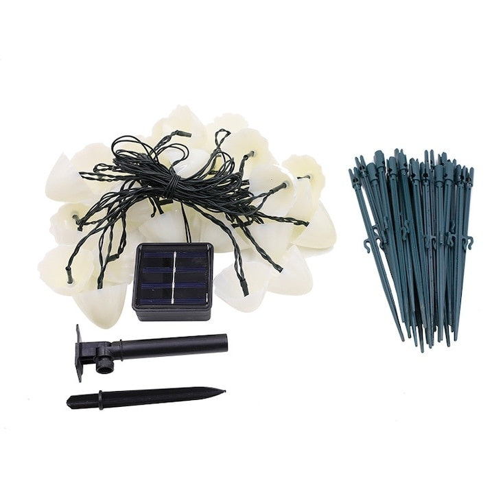 Set 20 de lampi solare, tip cipercuta, cu panou solar separat, fixare de tip tarus, pentru gradine, rezistent la apa si inghet, alb/negru