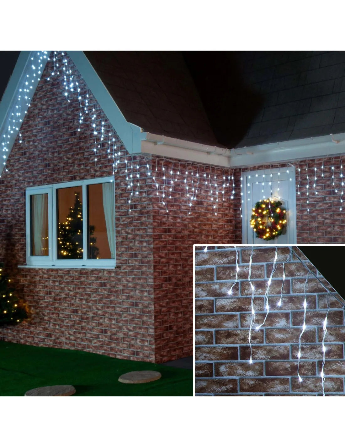 Instalație LED tip țurțuri, 1500 LED-uri, 75 m, alb rece – imagine 3