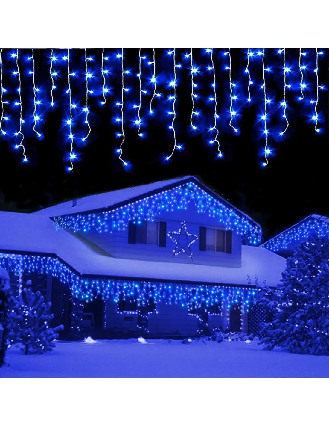 Instalație LED tip țurțuri, 400 LED-uri, 15 m, albastră – imagine 3