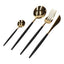 Set 24 de tacamuri, din otel inoxidabil, potrivit pentru 6 persoane, design modern, negru/auriu