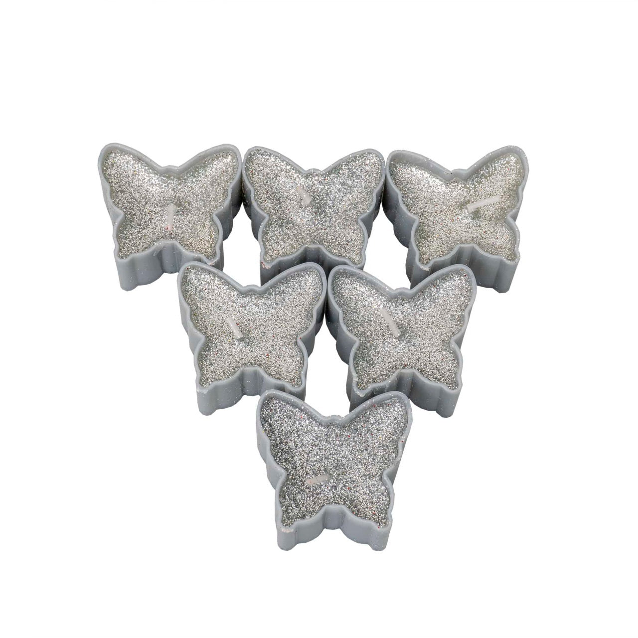 Set 25 lumanari decorative argintii, forma fluture, 4x3.7x1.7 cm