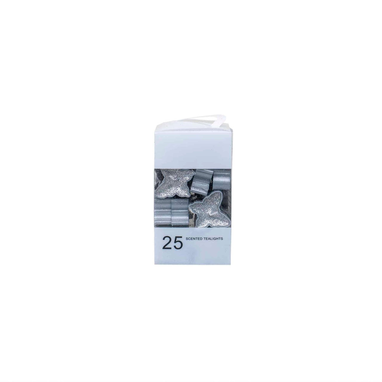 Set 25 lumanari decorative argintii, forma fluture, 4x3.7x1.7 cm