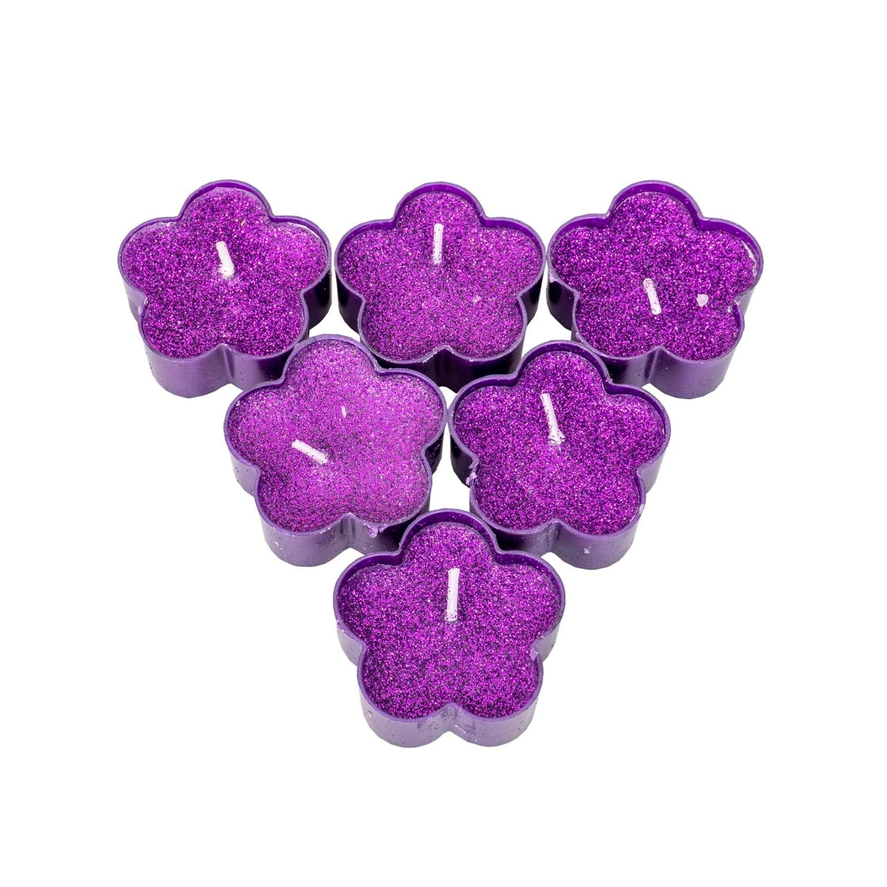 Set 25 lumanari decorative mov, forma floare, dimensiuni 4x4x1.7 cm