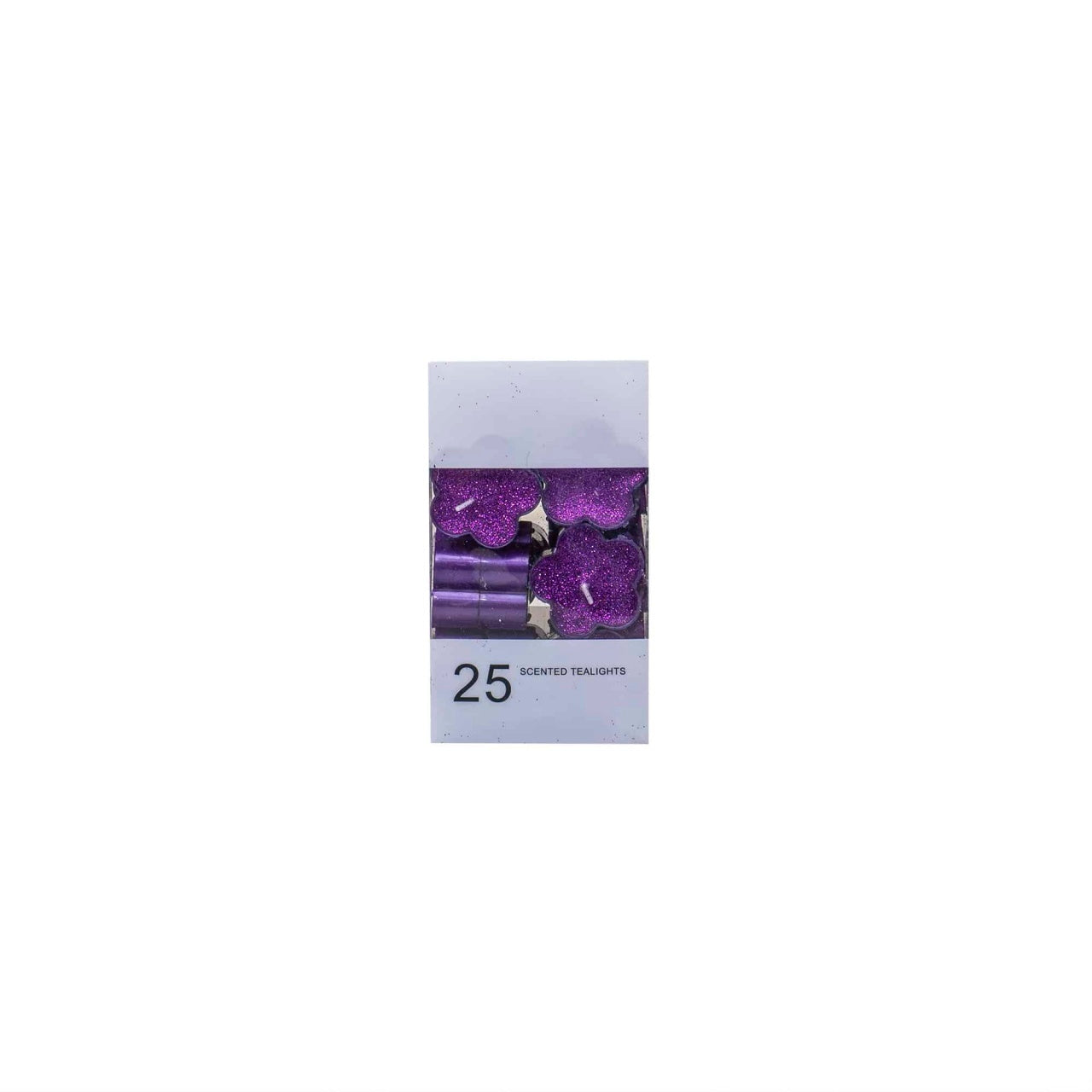 Set 25 lumanari decorative mov, forma floare, dimensiuni 4x4x1.7 cm