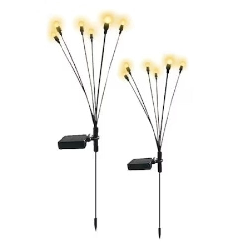 Set 2x lampa solara licurici, alb cald, cu 6 bulbi, impermeabil, din ABS, 60cm inaltime, negru