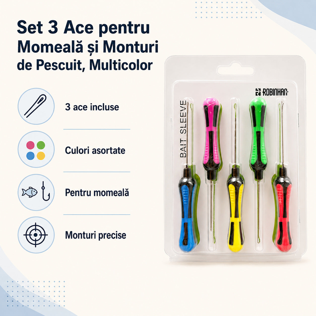 Set 3 Ace pentru Momeală și Monturi de Pescuit, Multicolor – caracteristici