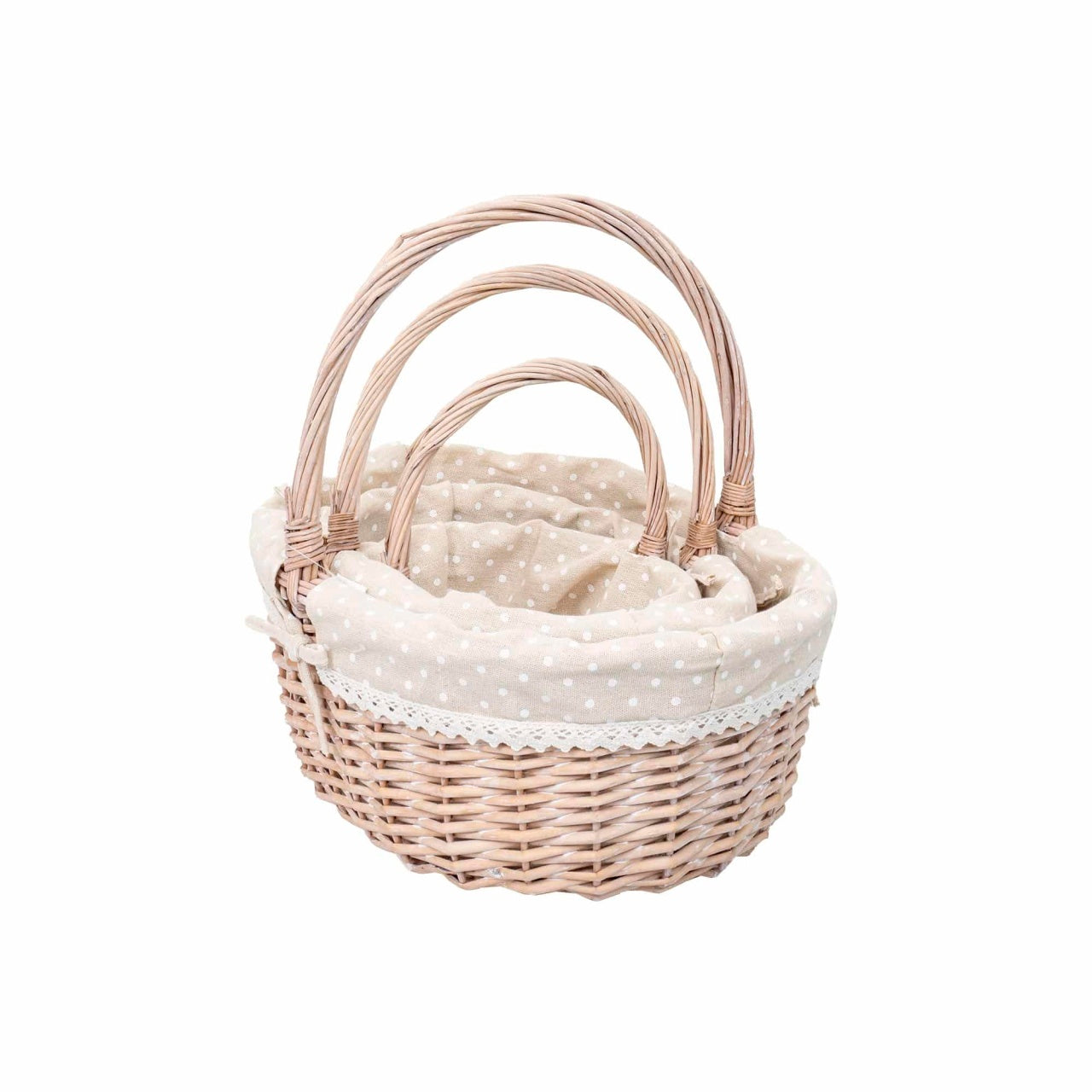 Set 3 cosuri de rachita ovale, bej cu material textil, diferite dimensiuni