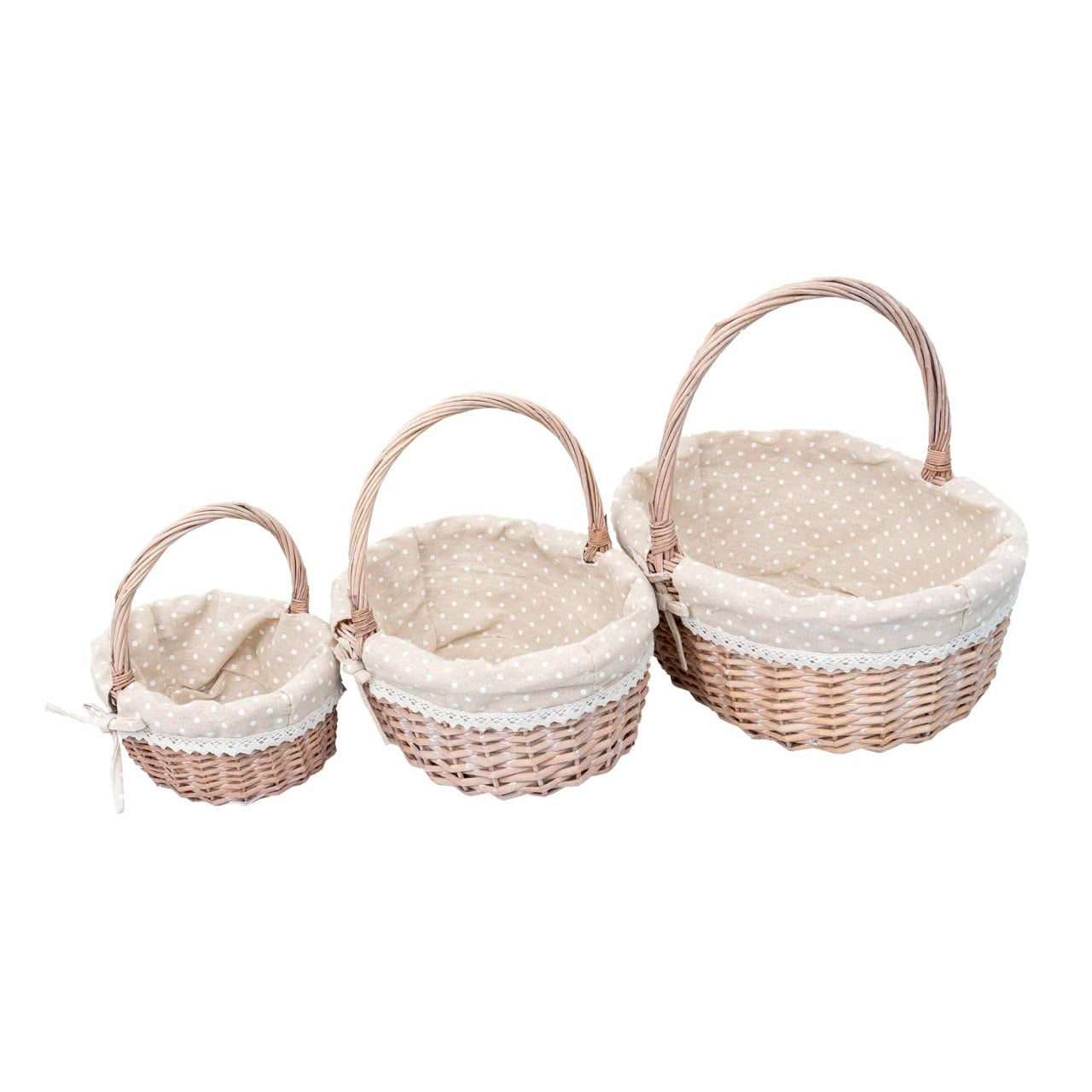 Set 3 cosuri de rachita ovale, bej cu material textil, diferite dimensiuni