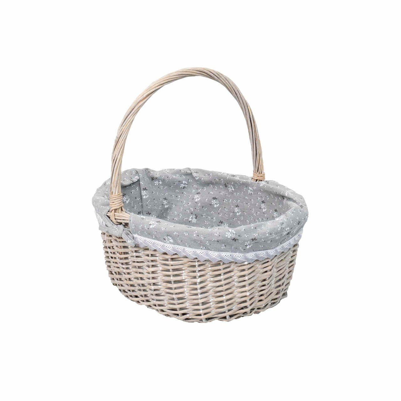 Set 3 cosuri din rachita ovale, gri inchis cu material textil