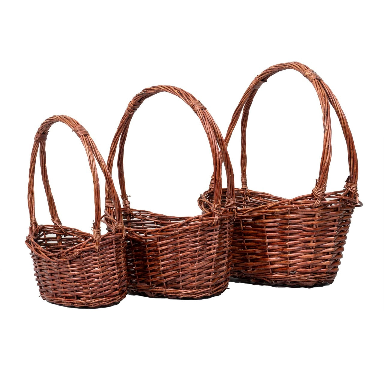 Set 3 cosuri ovale de rachita, maro lucios, dimensiuni variate