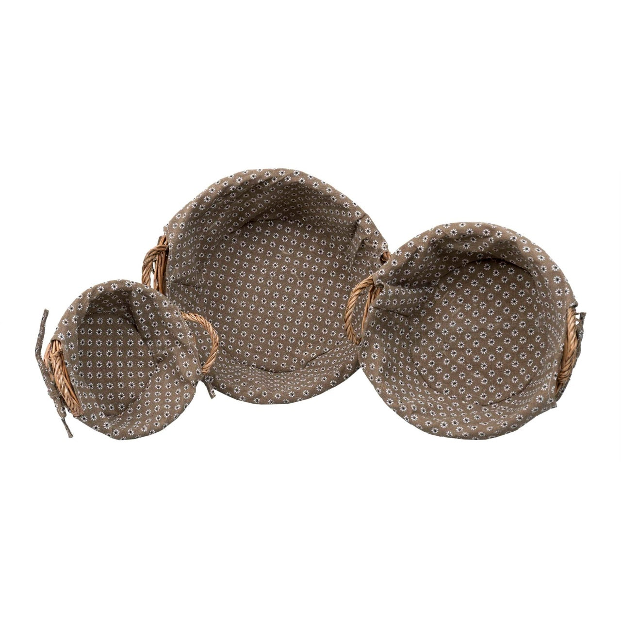 Set 3 cosuri rotunde de rachita cu manere, maro deschis, dimensiuni variate