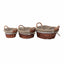 Set 3 cosuri rotunde din rachita cu manere si material textil, maro inchis