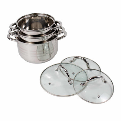 Set 3 cratite inox cu capace sticla termorezistenta, 1.5L, 2L, 3L