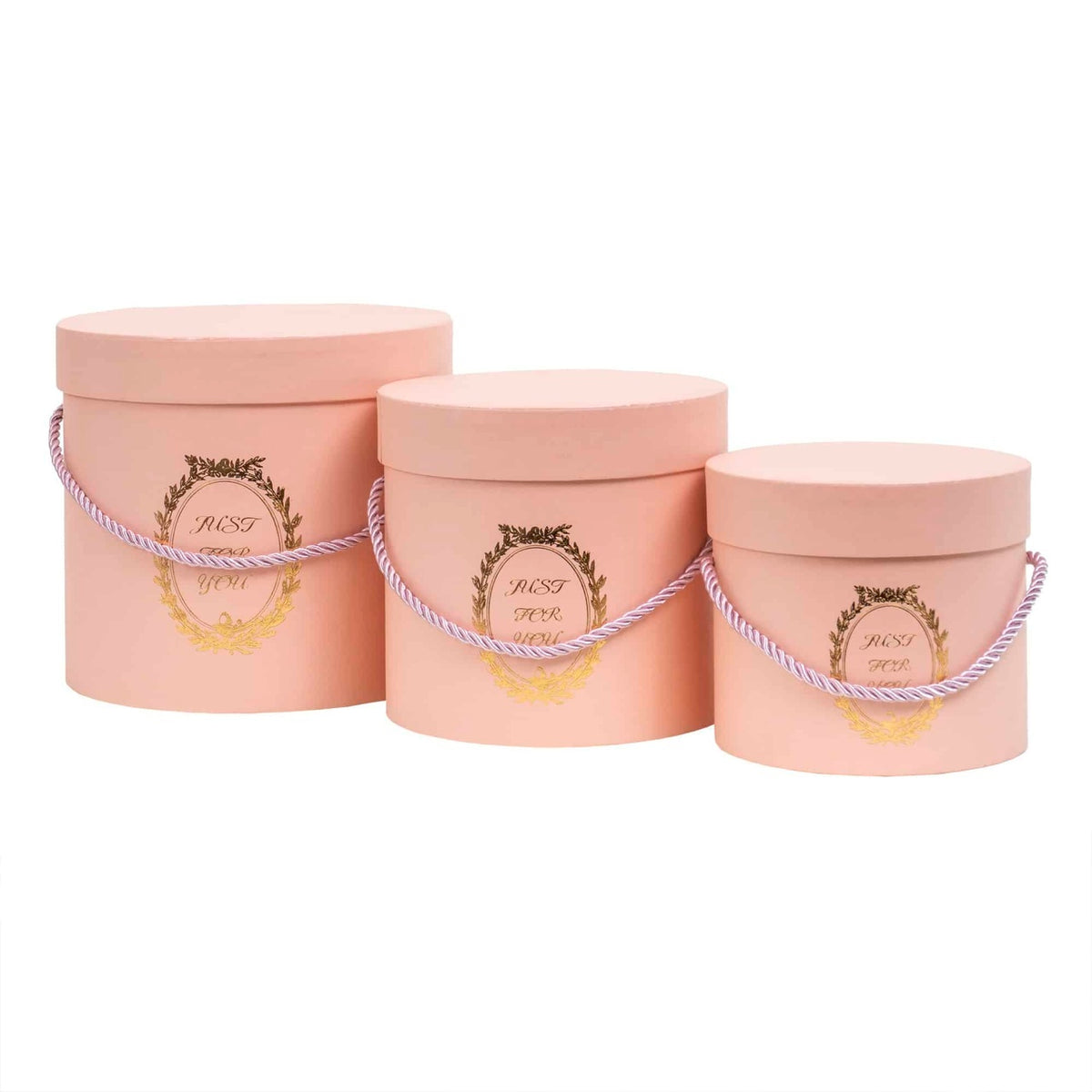 Set 3 cutii cilindrice cu model, culoare piersica, dimensiuni diferite