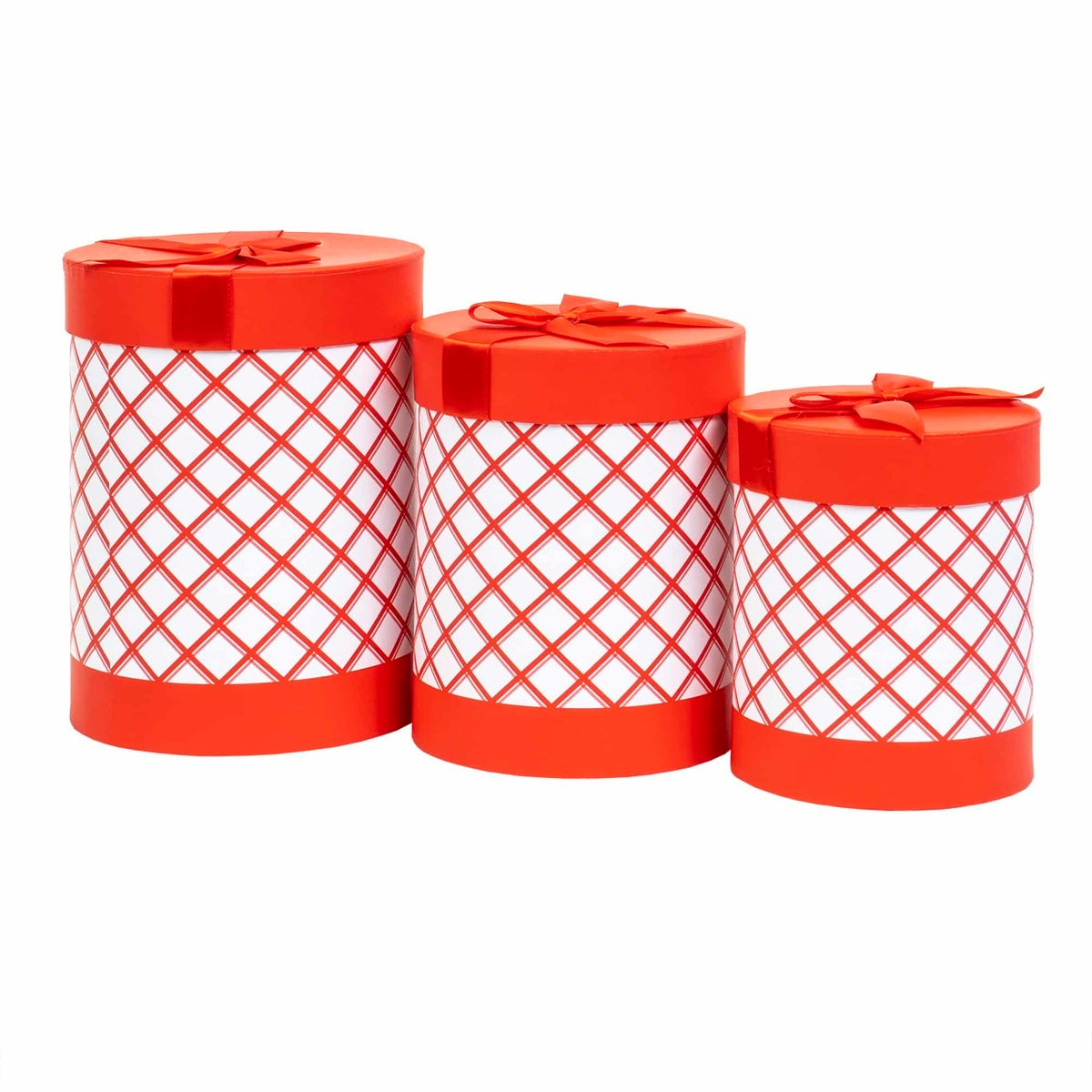 Set 3 cutii cilindrice cu model, culoare rosie, dimensiuni diferite